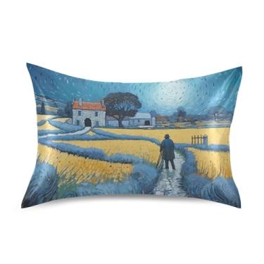 Imagem de xigua Fronha de cetim com pintura de fazenda para cabelo e pele, lavável à máquina, antiderrapante, refrescante, fronha de cama queen com fecho de envelope, 50,8 cm x 76,2 cm