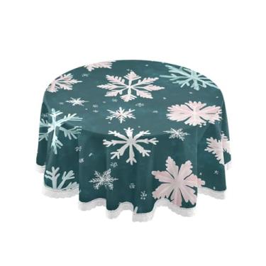 Imagem de Qilmy Toalha de mesa redonda de palmeira de treliça verde, 152 cm, resistente à água, à prova de derramamento, capa de mesa grande para jantar de reunião de família em ambientes internos e externos