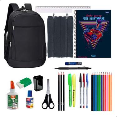 Imagem de Kit Material Escolar Mochila Cadernos 15 Matérias + Itens Masculino - 