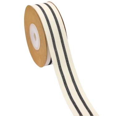 Imagem de YERELO Conjunto de 10 jardas/rolo de fita listrada de algodão preto e branco fitas listradas de 2,5 cm para artesanato de árvore de Natal, guirlanda de casamento, embrulho de presente, decoração e