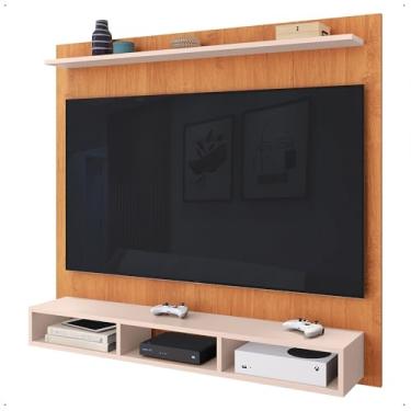 Imagem de Painel Suspenso Rack Para Sala TV até 50 Polegadas Prateleira e Nicho Ideal Quarto Estante Home(Cinamomo/Off)