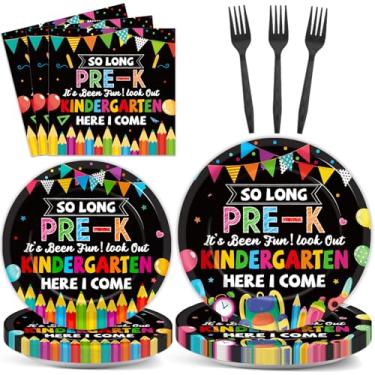 Imagem de 96 peças de pratos de papel para festa de formatura pré-escolar, guardanapos muito tempo pré-escolar It's Been Fun Look Out Kindergarten Here I Come Conjunto de utensílios de mesa de formatura