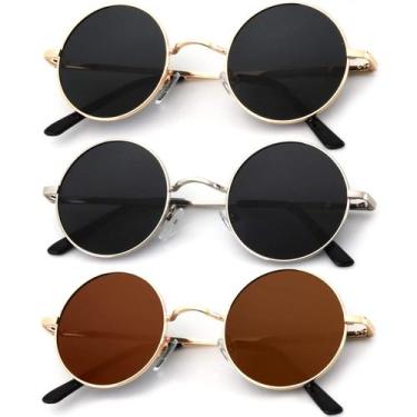 Imagem de Óculos de sol KALIYADI redondos polarizados retrô de metal UV400 45mm