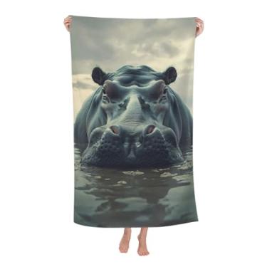 Imagem de VANZEV Toalha de praia hipopótamo 78,7 cm x 129,5 cm, hipopótamo aquático toalha de banho de microfibra sem areia ultra macia de secagem rápida toalha absorvente toalha leve para decoração de banheiro