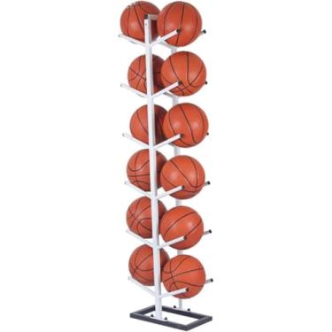 Imagem de Suporte de bola vertical, suporte de basquete para futebol, design em camadas, suporte de exibição de equipamentos esportivos para vôlei, rúgbi, futebol para garagem, casa, escola, sistemas de