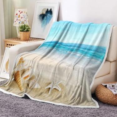 Imagem de JAWO Cobertor de praia, cobertor de viagem para decoração de praia de oceano azul, cobertores de flanela quentes de microfibra aconchegantes e mantas para sofá, cama, sala de estar, 152 x 232 cm