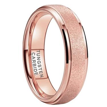 Imagem de TUTISS Anéis de tungstênio de 6 mm, 8 mm, preto/branco/ouro/ouro rosa, para homens e mulheres, alianças de casamento, noivado, noivado, acabamento jateado, chanfrado, ajuste confortável, Metal não