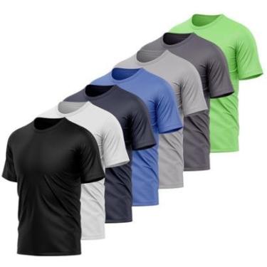 Imagem de Kit 7 Camisetas Masculina Dry Manga Curta Proteção UV Slim Fit Básica Academia Treino-Masculino