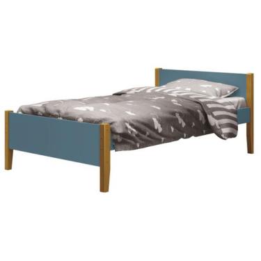 Imagem de Cama Babá Solteiro Simba Azul Fosco com Madeira - MoveisAqui - RELLER