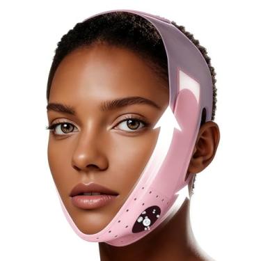 Imagem de Máscara de elevação de linha em V de silicone, alça de queixo para dormir, lifting facial reutilizável para aperto da linha da mandíbula, redução de queixo duplo, 58-68 cm, rosa