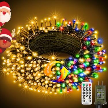 Imagem de btfarm Luzes de Natal que mudam de cor ao ar livre, 100 m, 100 luzes de árvore de Natal de LED internas com controle remoto, cordão de luz cintilante à prova d'água para decoração de festa de