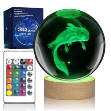 Imagem de Luz noturna grande com bola de cristal Axolotl 3D, mudança de cor com controle remoto para decoração de quarto, presente de decoração de mesa legal ideal para adolescentes, meninos, meninas e fãs