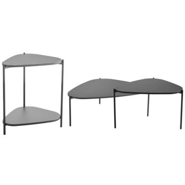 Imagem de Kit 02 Mesas de Centro e 01 Mesa Lateral Pés Metálicos Adek A03 Nero Preto - Lyam Decor