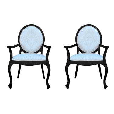 Imagem de Kit 02 Poltronas Decorativas Sala de Estar Base Madeira Maciça Adrie Sarja Bege/Preto Fosco GranBelo