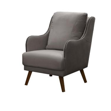 Imagem de Poltrona Decorativa Catar com Tachas Suede Cinza - Gran Belo