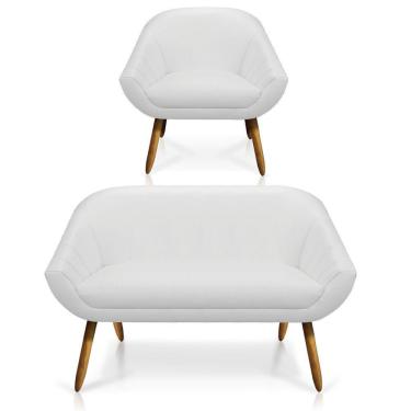 Imagem de Kit 01 Namoradeira 02 Lugares E 01 Poltrona Giovana Corino Branco Castanho