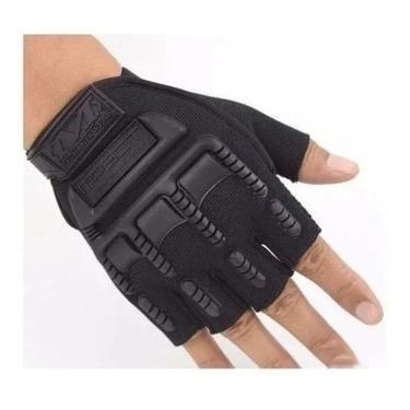 Imagem de Luva Tática Meio Dedo Preta Paintball Bicicleta Militar