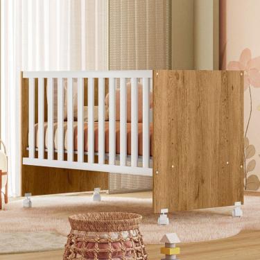 Imagem de Berço Doce Sonho com Rodízio Freijó/Branco - Qmovi