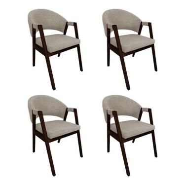 Imagem de Kit 4 Cadeiras De Jantar Madeira Maciça Helen Impermeável Castanho Bege Linho