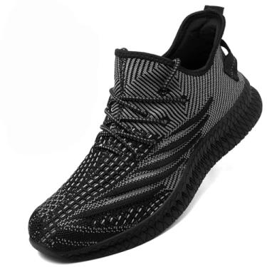 Imagem de Tênis de corrida masculino – Tênis esportivo leve com malha respirável, sola antiderrapante para academia, caminhada e uso diário – Disponível nos tamanhos 14-18, Preto, cinza, 46