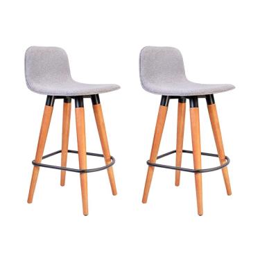 Imagem de Kit 2 Banquetas Baixas Linea Aço Preto para Cozinha Ilha Gourmet Conjunto Casa - Cinza Assento