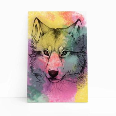 Imagem de Quadro Canvas Lobo Aquarela Arte Animais Colorido 60X40Cm