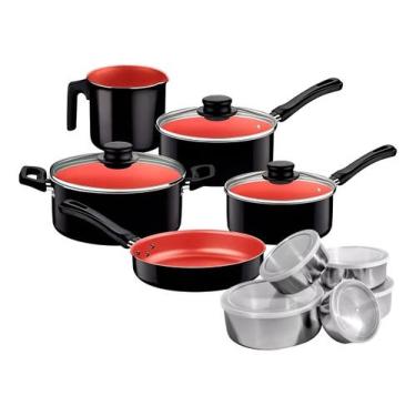 Imagem de Jogo De Panelas Tramontina Caribe Preto 5 Pçs Antiaderente Com Jogo De