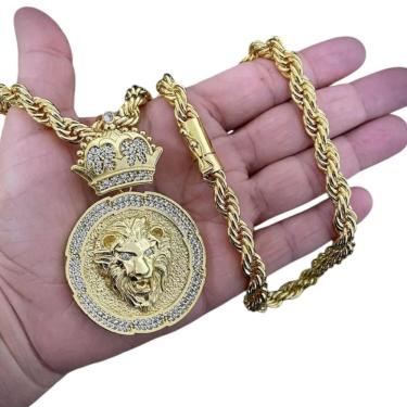 Imagem de Cordão 10Mm Baiano + Pingente Leão - Banhado A Ouro 18K