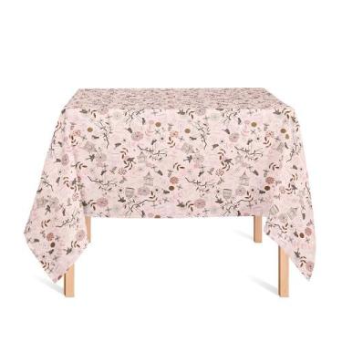 Imagem de Toalha de Mesa Quadrada em Tecido Jacquard Estampado Passarinho Rosa, 