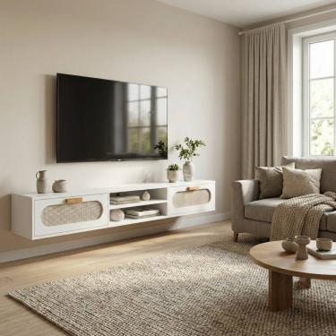 Imagem de Rack Suspenso Para Tv Santorini Com Nichos Organizadores