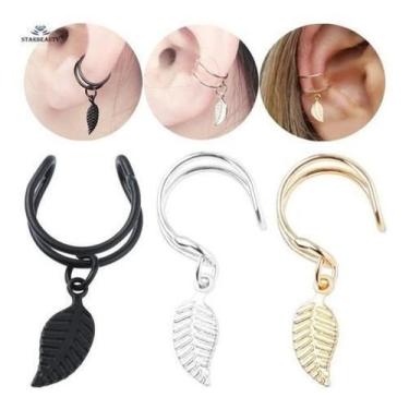 Imagem de Piercing Argola Orelha Falso Fake Folha - Preto - De Castro Joias