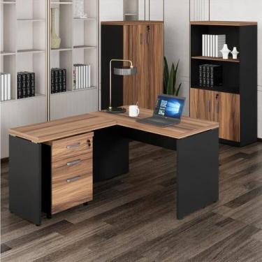 Imagem de Conjunto 4 Peças com Mesa para Escritório em L 120cmx150cm, Estante e 