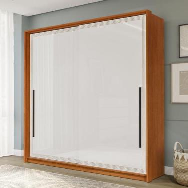 Imagem de Guarda Roupa Casal 2 Portas de Correr Valência Politorno, Freijó/Branc