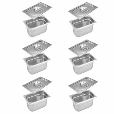 Imagem de Cuba GN 1/4X100MM Com Tampa Inox Gn Sebem Buffet Gastronômica Kit 6 Un