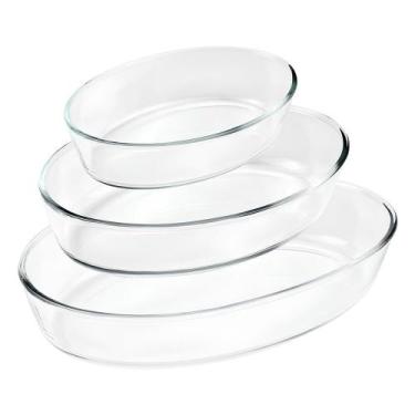 Imagem de Jogo de Travessas Ovais de Vidro 3 Peças com Elegância para Assados e 