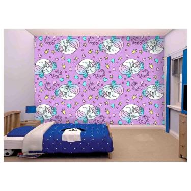 Imagem de Papel De Parede Infantil Unicórinios Rosa 3D Azs184