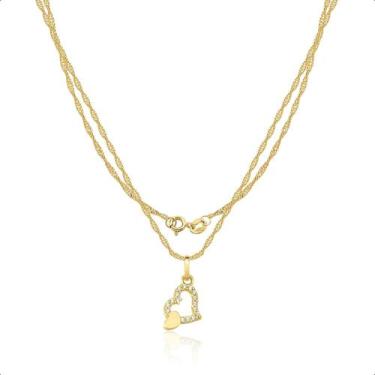 Imagem de Cordão Singapura Feminino Ouro 18k 40cm Com Pingente Coração Apaixonad