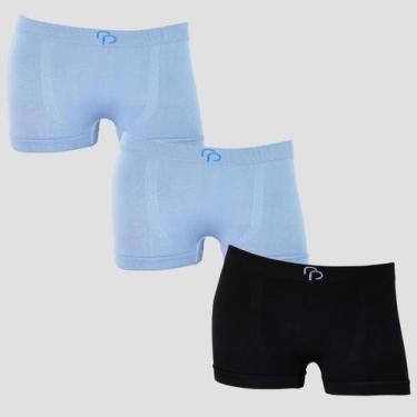 Imagem de Kit 3 Cuecas Infantil RP Sem Costura Lisa Poliéster, 2 azul, 1 preto, 