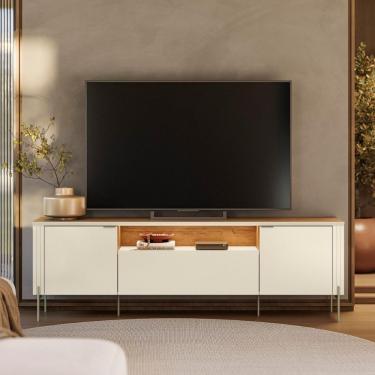 Imagem de Rack Para Tv Com Puxadores 2 Portas Off White Canela