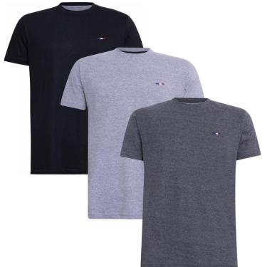 Imagem de Kit Camiseta Industrie Básica Bordada França Clássico  Algodão Premium Masculina 3 peças Cores-Masculino