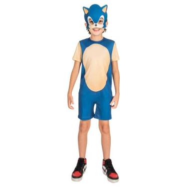 Imagem de Fantasia Sonic Macacão Curto Com Máscara Infantil - Fantasia Kids, P