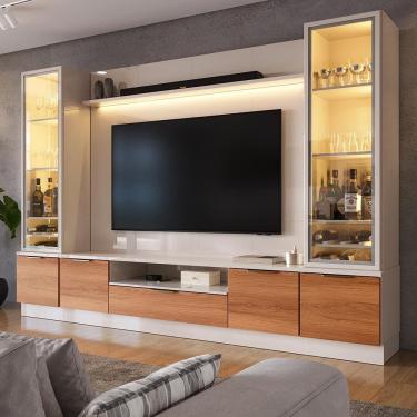 Imagem de Home Noble 2,70m Para TV 75” Com 2 Cristaleiras LED E Portas Reflecta Sala Completa