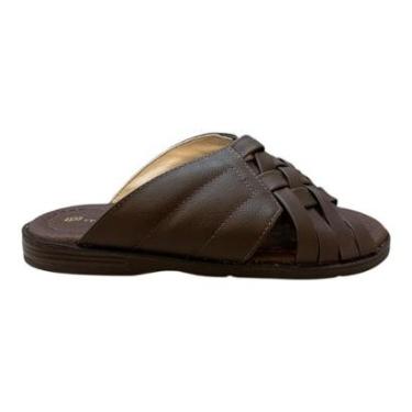 Imagem de Chinelo Masculino Italianinho Casual Conforto Couro Trançado 10340101 Marrom-Masculino