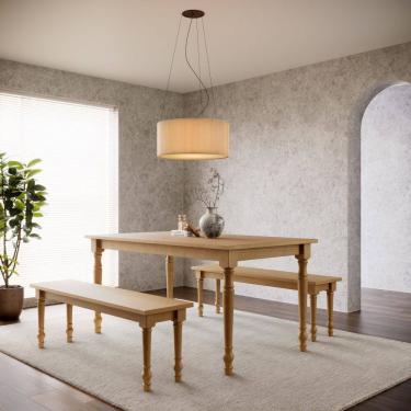 Imagem de Mesa de Jantar 160cm 8979FN com 2 Bancos Decorativos 8980FN Rubi Madeira Maciça Freijó Finestra