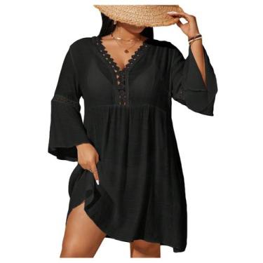 Imagem de Maiô feminino Cover Up WDIRARA, tamanho grande, boho, com decote em V,