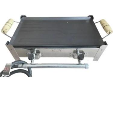 Imagem de Fogão Fogareiro Duas Bocas Inox Alta Pressão Com Chapa Ferro Completo 