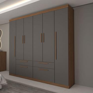 Imagem de Guarda-Roupa Casal Fortaleza 6 Portas 4 Gavetas Jatoba/Grafite - Panorama Móveis