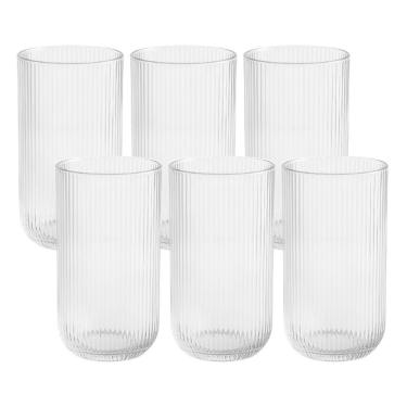 Imagem de Jogo 6 Copo De Vidro Alto Para água Suco Lines Transparente 430ml Wolff