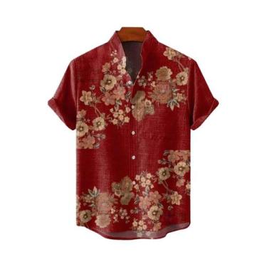 Imagem de Camisa Retro De Linho Masculina, Confortável E Fresca Para O Verão, Ma