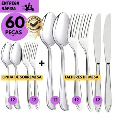 Imagem de Jogo 60 Talheres Inox para Refeição de Mesa , Faca, Colher, Garfo, Col